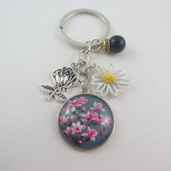 Flower Keychain Floral Key Ring Rose Daisy Charm Spring Flower Lover Gift - Picture 3 of 4